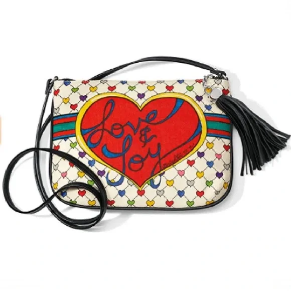 Brighton Holiday Love & Joy Pouch Canvas Hearts Bow Rainbow Colorful Purse NWT - Picture 1 of 10